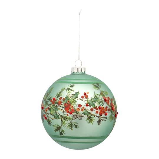 6ct. 5&#x22; Pine &#x26; Berry Glass Ball Ornaments